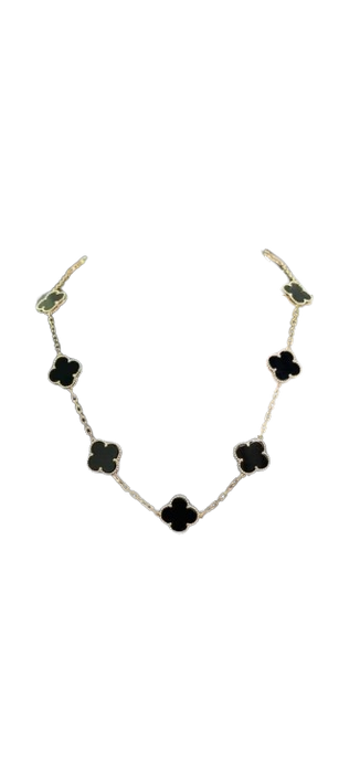 18K Gold Onyx Clover 10 Motif Necklace 14mm