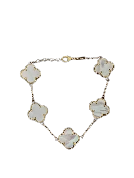 18K Gold White Clover Bracelet 14mm