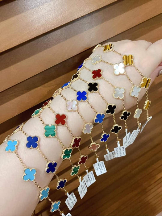 18K Gold White Clover Bracelet 14mm