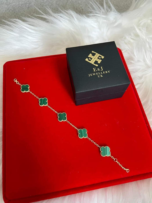 18K Gold Green Clover Bracelet 14mm