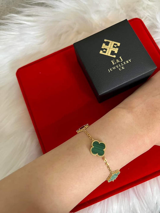 18K Gold White Clover Bracelet 14mm