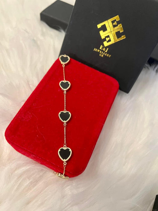 18K Gold Onyx Heart Bracelet