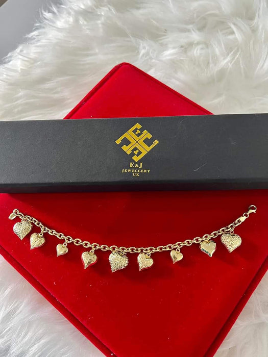 18K Gold Charm Bracelet with Heart Charms