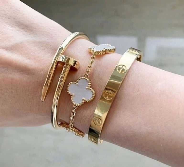 18K Gold White Clover Bracelet 14mm