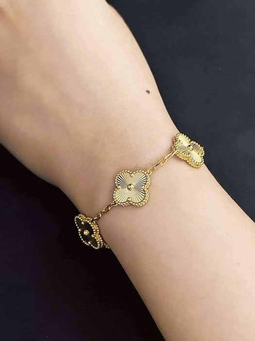 18K Gold Clover Bracelet 14mm, Yellow Gold HK Setting