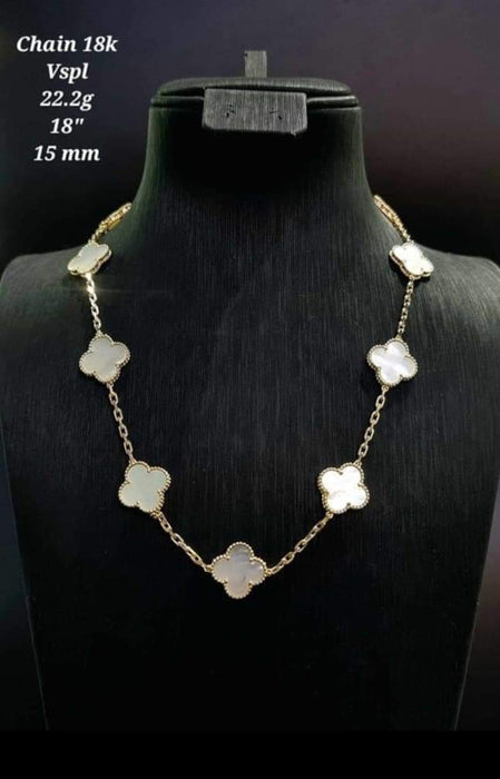 18K Gold White Clover 10 Motif Necklace 14mm