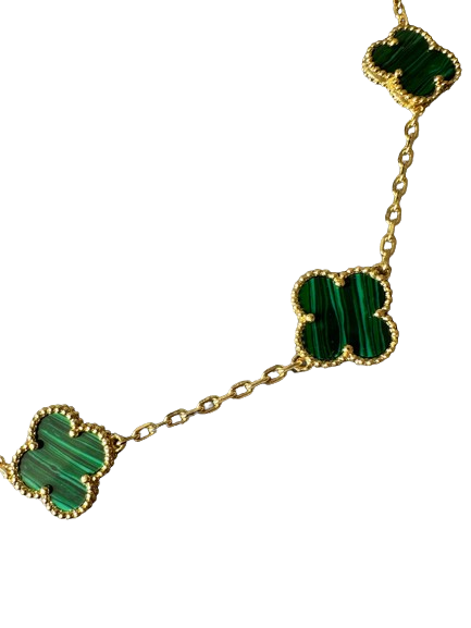 18K Gold Green Clover 10 Motif Necklace 14mm